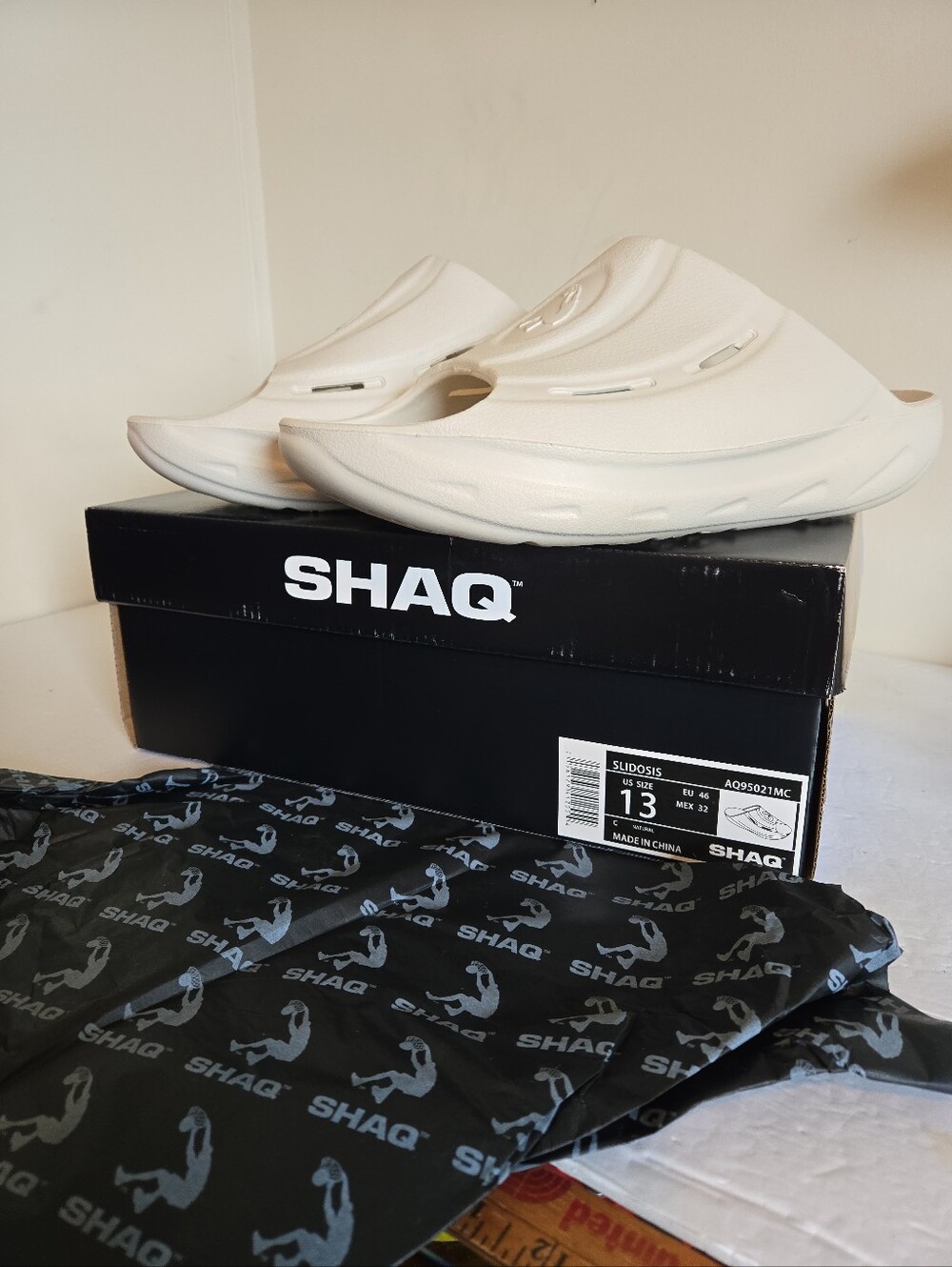 SHAQ Men's White Cream Slide Sandals - Comfortable Slip-On Loafers 13